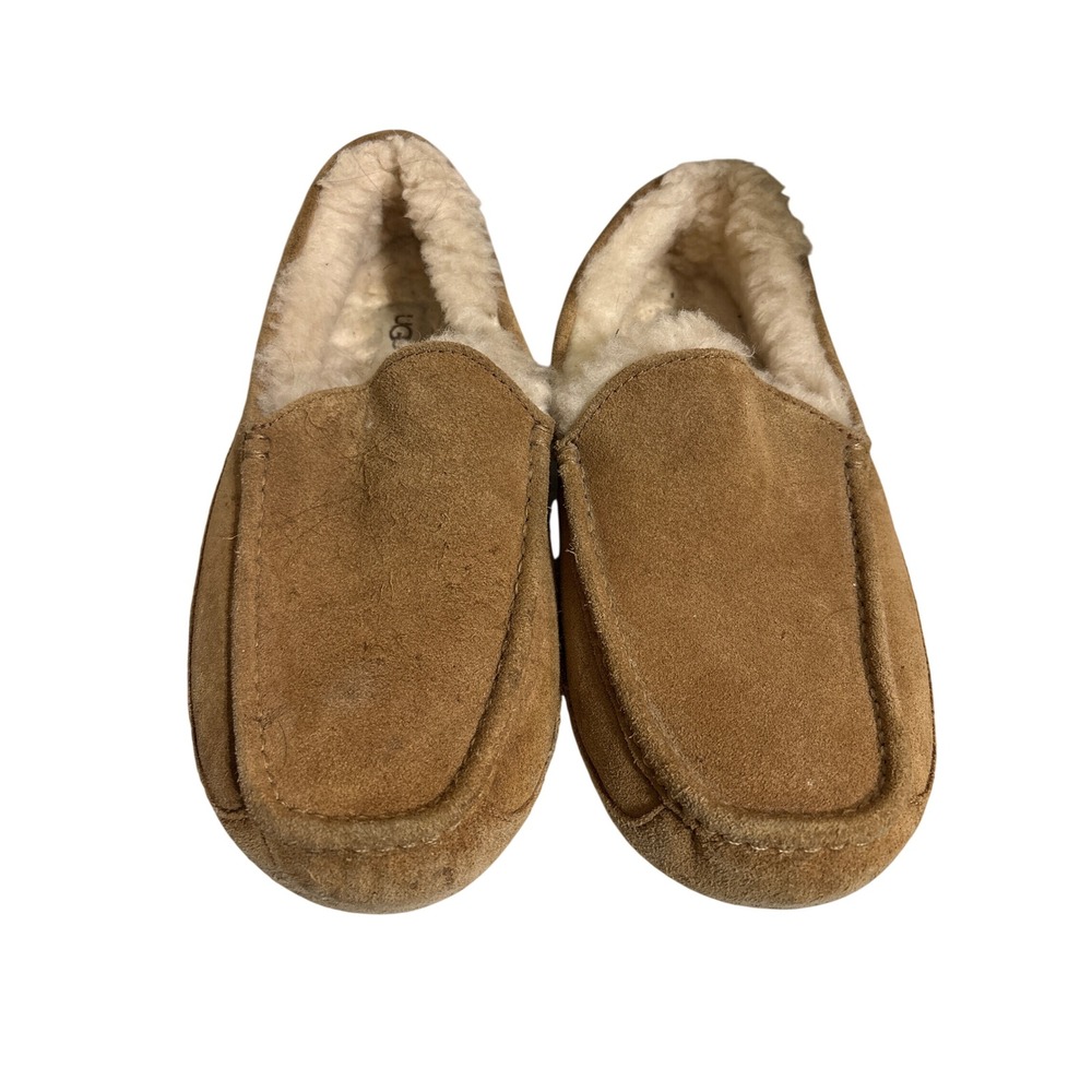 UGG Slippers Women 11EEE Ascot Chestnut Suede Sheepskin 1101110 Moccasins Good